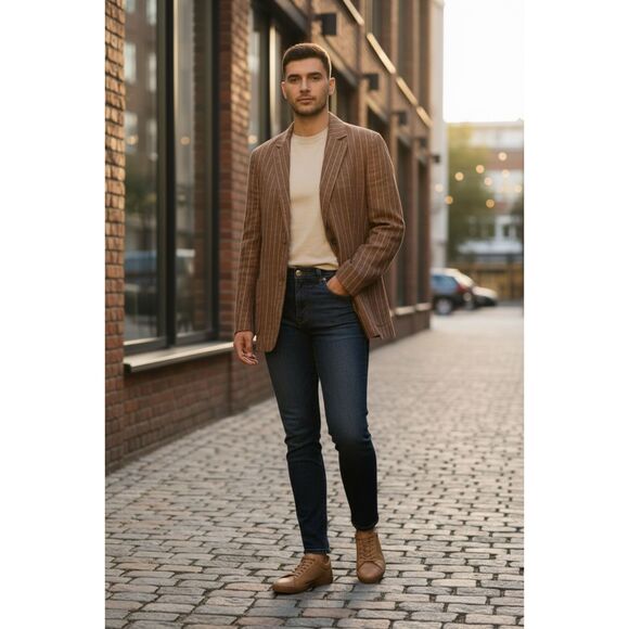 LAB 001 Brown Pinstripe Italian Blazer –Unisex 50IT/40US(Sz:W-14/XL)–NWT-Ret$650 - Picture 3 of 6